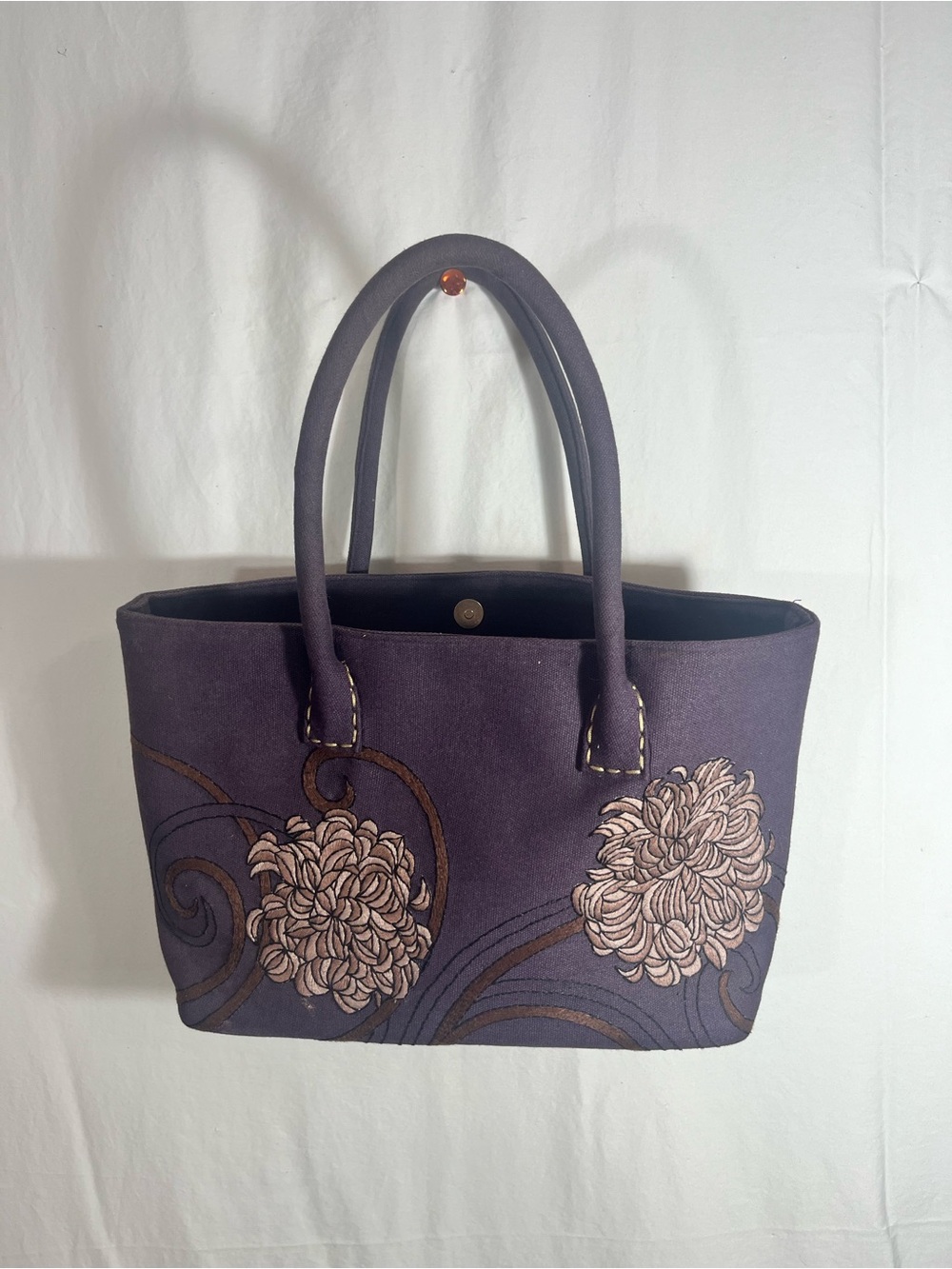 Purple Floral Embroidered Tote Bag